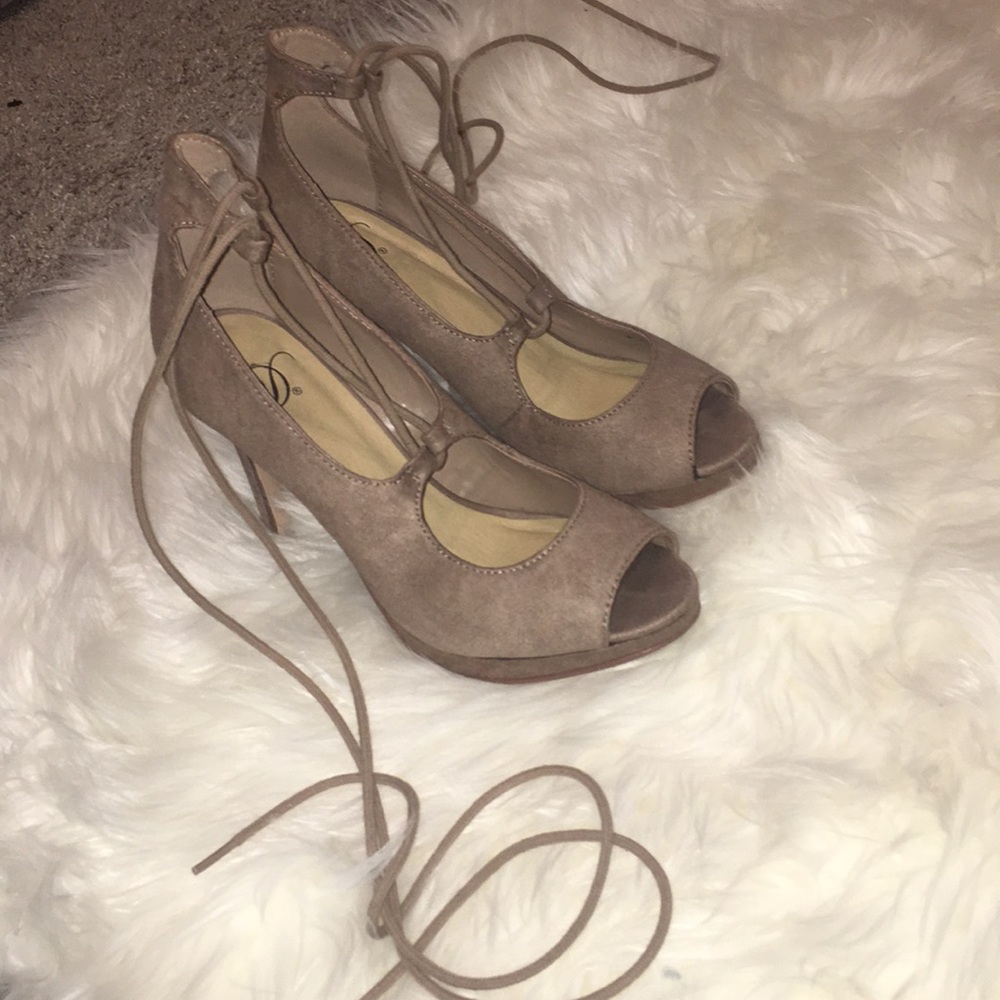 Nude Tie Up Open Toe Heels